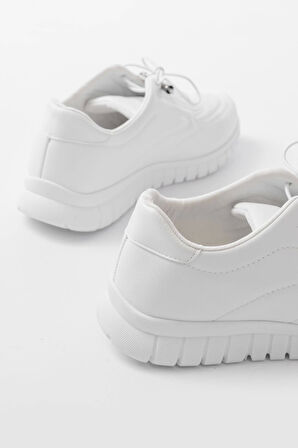 K-504 Beyaz Bağcıklı Desenli Günlük Spor Ayakkabı