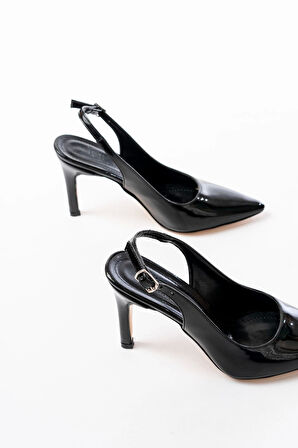 St-1153 Siyah Rugan Günlük Arkası Açık 9 Cm Topuklu Kadın Ayakkabı