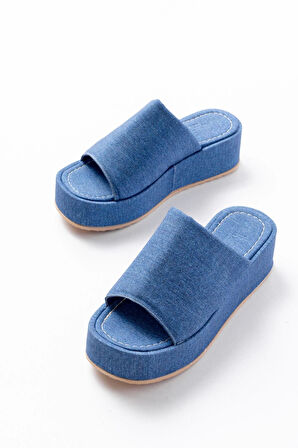 861-1011 Açık Kot Geniş Bantlı Dolgu Kadın Terlik