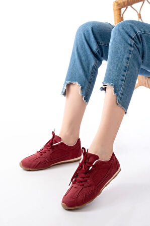 Rs-01 Bordo Süet İnce Taban Günlük Spor Ayakkabı