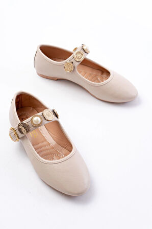 İnf-6363 Bej Baret Tokalı Günlük Kadın Ayakkabı