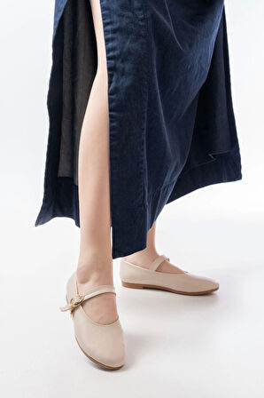 İnf-324 Bej Baretli Tokalı Günlük Kadın Babet