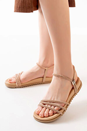 1001-1100 Nut Roze Taşlı Günlük Kadın Sandalet