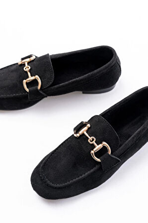 303 Siyah Süet Toka Aksesuarlı Günlük Kadın Babet