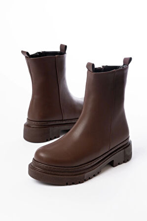 812-2012 Kahverengi Luna Fermuarlı Günlük Kadın Bot