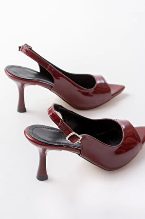 717 Bordo Rugan Sivri Burunlu Topuklu Kadın Sandalet