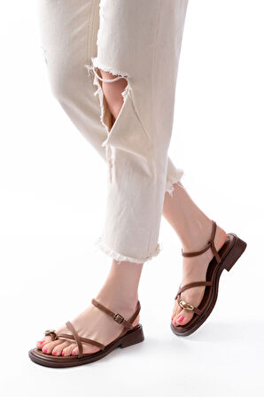 S-101 Taba Parmak Arası Taş Detaylı Günlük Kadın Sandalet