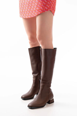 Rm-505 Kahverengi Topuklu Fermuarlı Günlük Kadın Çizme
