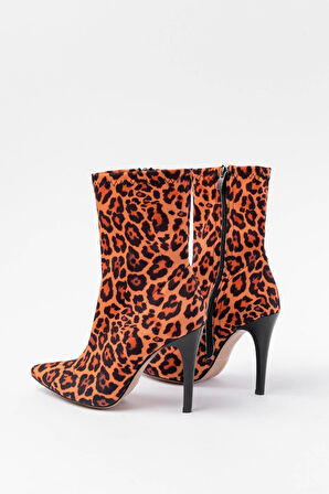 Vrt-4811 Leopar Yüksek İnce Topuklu Fermuarlı Kadın Bot