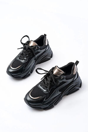 Sp-149 Siyah Platin Bağcıklı Fileli Günlük Spor Ayakkabı