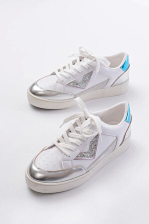 Sv-01 Beyaz Garni Bağcıklı Kadın Spor Ayakkabı