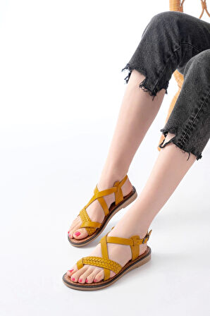 205-09 Hardal Ortopedik Hakiki Deri Kadın Sandalet