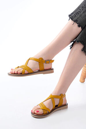 205-09 Hardal Ortopedik Hakiki Deri Kadın Sandalet