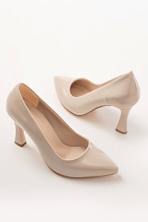 St-001 Bej Rugan Günlük 9 Cm Topuklu Kadın Stiletto Ayakkabı