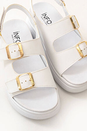 24422-1185 Beyaz Dolgu Topuk Kadın Sandalet