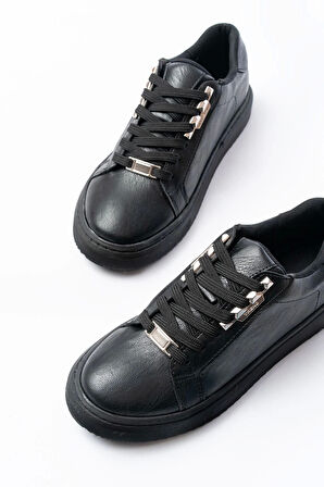 P-910 Siyah Bağcıklı Taban Dikişli Günlük Kadın Spor