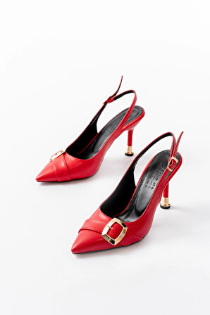 İnf-1151 Kırmızı Günlük Arkası Açık Topuklu Kadın Ayakkabı