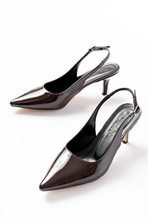 St-1152 Kahve Rugan Günlük 7 Cm Topuklu Kadın Ayakkabı