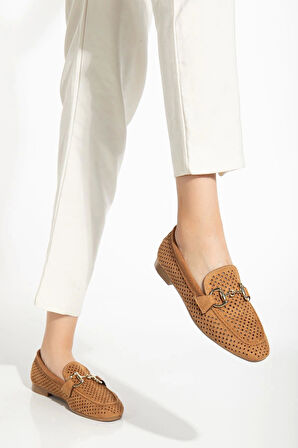 401 Taba Süet Delikli Günlük Kadın Babet