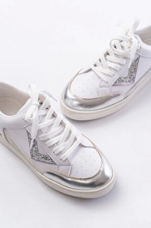 Sv-01 Beyaz Garni Bağcıklı Kadın Spor Ayakkabı