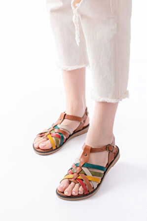 205-208 Multi Hakiki Deri Ortopedik Taban Kadın Sandalet