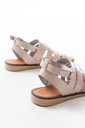 205-041 Bej Ortopedik Hakiki Deri Kadın Sandalet