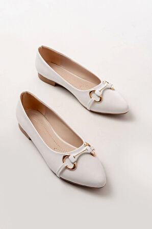 İnf-129 Beyaz Günlük Taş Aksesuarlı Babet