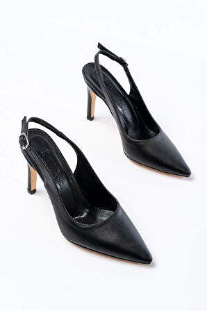 St-1153 Siyah Günlük Arkası Açık 9 Cm Topuklu Kadın Ayakkabı