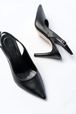 St-1153 Siyah Günlük Arkası Açık 9 Cm Topuklu Kadın Ayakkabı