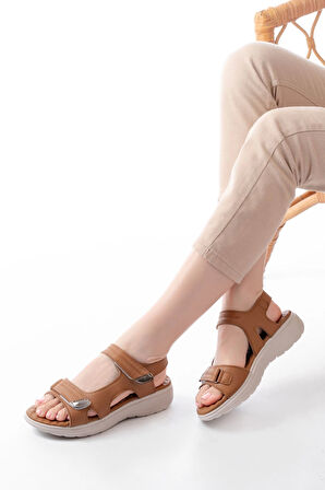 Dm-363  Taba Baret Cırtlı Dikişli Günlük Kadın Sandalet