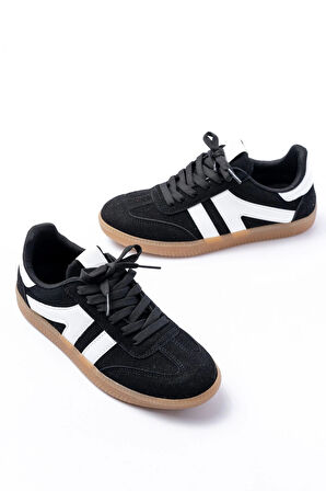 M-1004 Siyah Süet Bağcıklı Termo Taban Günlük Kadın Spor