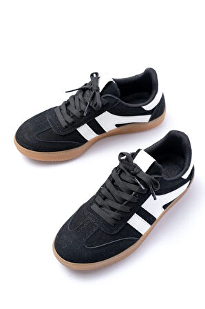 M-1004 Siyah Süet Bağcıklı Termo Taban Günlük Kadın Spor