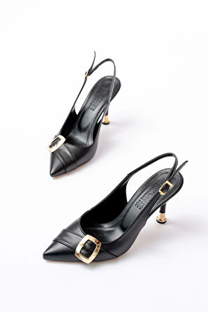 İnf-1151 Siyah Günlük Arkası Açık Topuklu Kadın Ayakkabı