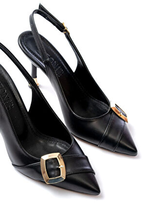 İnf-1151 Siyah Günlük Arkası Açık Topuklu Kadın Ayakkabı