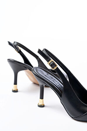 İnf-1151 Siyah Günlük Arkası Açık Topuklu Kadın Ayakkabı