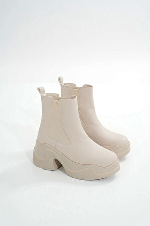 Fz-2400 Bej Yüksek Tabanlı Lastikli Günlük Kadın Bot