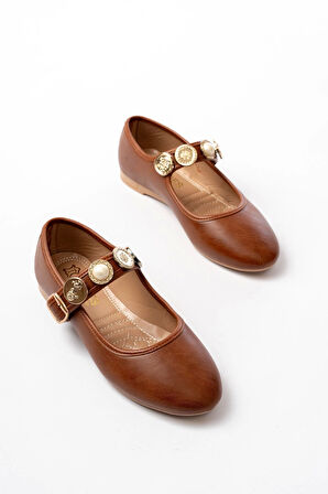 İnf-6363  Taba Baret Tokalı Günlük Kadın Ayakkabı