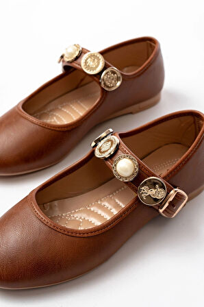 İnf-6363  Taba Baret Tokalı Günlük Kadın Ayakkabı