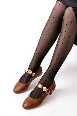 İnf-6363  Taba Baret Tokalı Günlük Kadın Ayakkabı