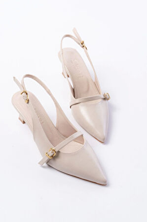 H-470 Bej Rugan Baret Tokalı Arkası Açık Günlük Kadın Sandalet