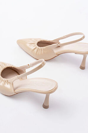 İnf-40451 Bej Kırışık Rugan Günlük Arkası Açık Topuklu Kadın Ayakkabı