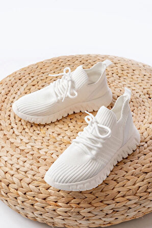 Dm-501 Beyaz Bağcıklı Failon Taban Günlük Spor Ayakkabı