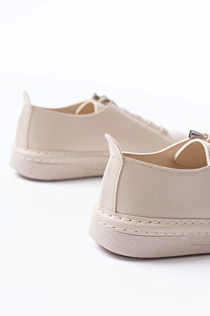 Mk-9026 Bej Bağcıklı  Taş Aksesuarlı Günlük Spor Ayakkabı