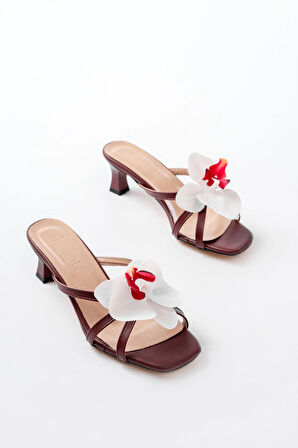 S-622 Bordo Orkide Detaylı İnce Topuklu Kadın Terlik