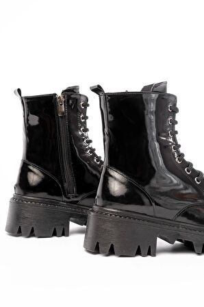 868-356 Siyah Rugan Bağcıklı Fermuarlı Günlük Kadın Bot