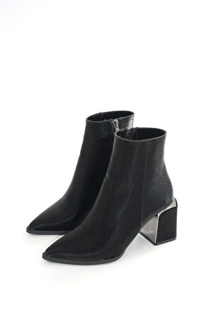 Dnz-409 Siyah Fermuarlı Topuklu Kadın Günlük Bot