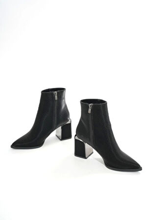 Dnz-409 Siyah Fermuarlı Topuklu Kadın Günlük Bot