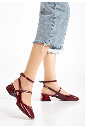 St-003 Bordo Rugan Günlük 4 Cm Topuklu Bayan Ayakkabı