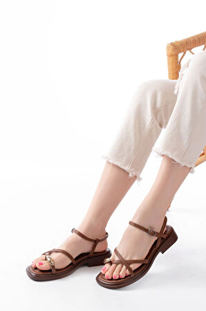 S-101 Taba Parmak Arası Taş Detaylı Günlük Kadın Sandalet