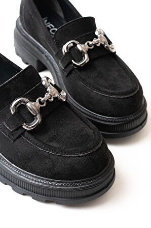 745-773 Siyah Süet Günlük Yüksek Tabanlı Loafer Ayakkabı